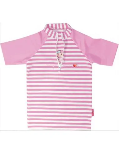 Top anti uv fille zip avant rayé rose Emma