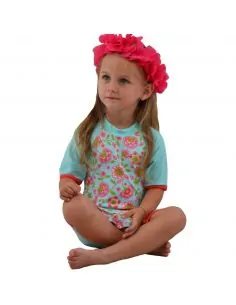Combinaison anti UV bébé fille Moana turquoise et fleurs 2