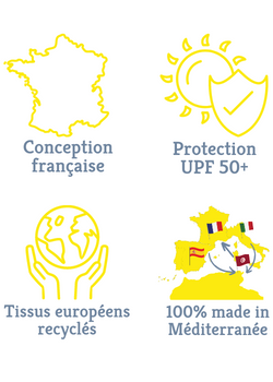 Marque fran&ccedil;aise, protection UPF 50+, tissus recycl&eacute;s.